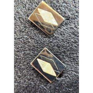Vintage Swank Cufflinks Gold Tone Mother of Pearl Diamond Pattern Crown Design